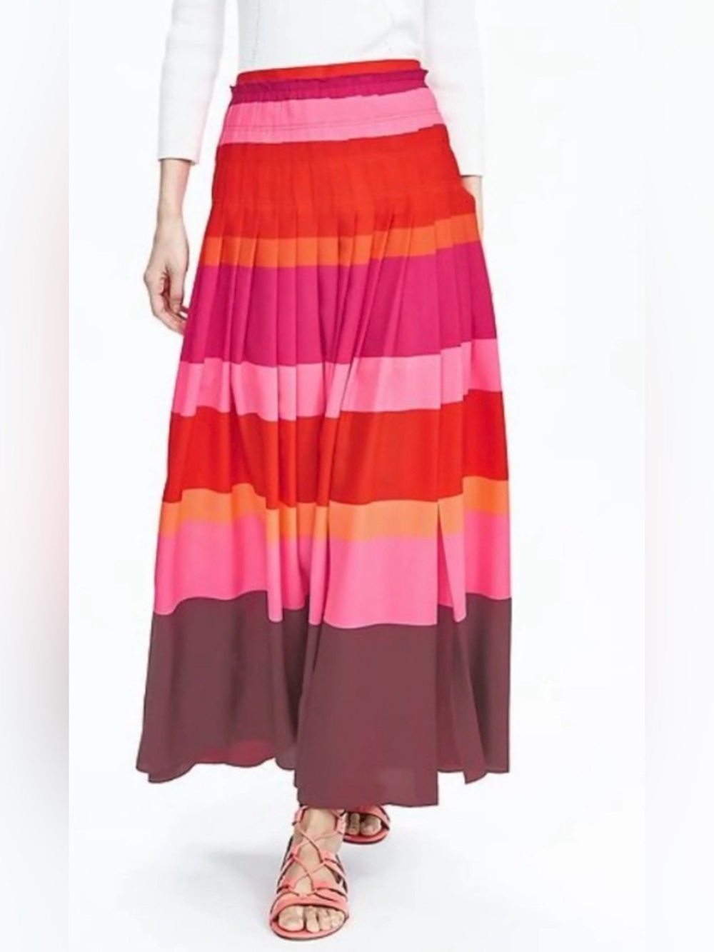 Banana Republic Vanessa Pleated Multi-Striped Colorblock Maxi Skirt